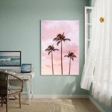 Imagem de Quadro Decorativo Palmeiras Com Céu Rosa-70x50cm Cor:Moldura Preta - Q