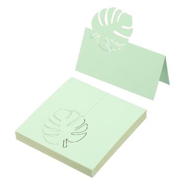 Imagem de PATIKIL 50 cartões de casamento, cartões de nome, folhas de papel com glitter, etiquetas de assento dobradas para mesa buffet de comida, recepção de casamento, jantar, festa, fruta, verde