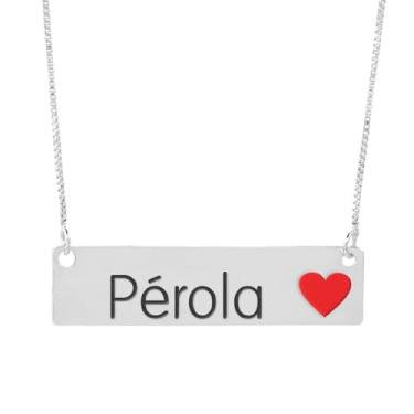 Imagem de Colar Semijoia Nome Personalizado Coração Resinado Pérola Banhado em Prata 1000-999001950