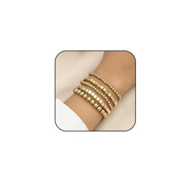 Imagem de Conjunto de pulseiras de corrente de ouro banhado a ouro 14K empilhável com contas de tênis para mulheres, pulseira de cobra cubana em camadas com clipe de papel, pulseira delicada de elos de ouro