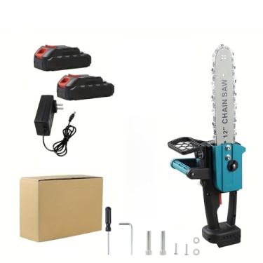 Imagem de Serra de corrente elétrica sem fio 12 polegadas com brushless 18V 2 baterias lubrificador automático trava 16m s compacta mão para poda árvores corte