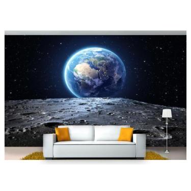 Imagem de Papel De Parede Lua Noite Terra Estrelas 3D Lua25 - Você Decora