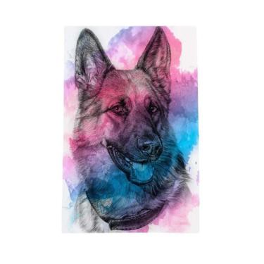 Imagem de Quadro Cachorro Pastor Alemão Aquarela Tinta Canvas 20X30Cm - Plimshop