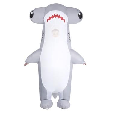 Imagem de Fantasia inflável de tubarão para adultos – Roupa engraçada de cabeça de martelo para Halloween, cosplay e festa