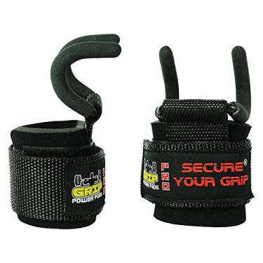 Imagem de Ganchos para varão de elevação de melhor peso para pulso resistentes Power Weight Lifting Training Gym Grips conjunto de 2, Preto, MEN-Wrist Size Large