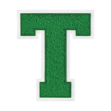 Imagem de 1 peça de patch de letra de chenille verde de 11,4 cm com borda branca – Adesivos do alfabeto para roupas, jaquetas, mochilas, chapéus para decoração personalizada, nome personalizado e artesanato. (T