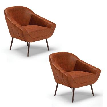 Imagem de Kit 02 Poltronas Corano Pés Palito Ferro Nozes