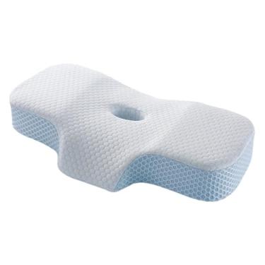 Imagem de WeiLaiKeQi Travesseiro de apoio para pescoço, travesseiro cervical leve ergonômico com fronha removível, travesseiro de cama respirável para homens e mulheres, Branco Azul Claro