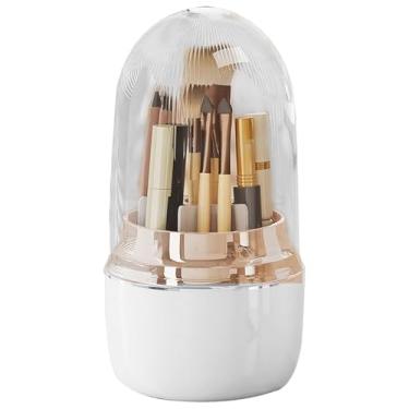 Imagem de Suporte de escova de dentes rotativo de 360° com tampa, organizador de banheiro com 7 compartimentos para escova de dentes elétrica, pasta de dente, lâminas, água de drenagem, armazenamento de bancada