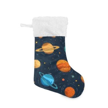Imagem de Blueangle 1 pacote com 17,7 polegadas desenho animado sistema solar planetas meias de Natal para decorações de festas de fim de ano, porta-presentes e meias (53)