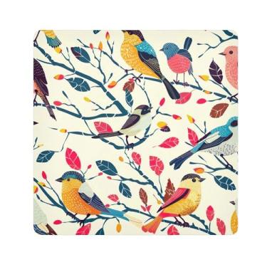 Imagem de SEHANY Saco de maquiagem de pano autoadesivo colorido flores primavera pássaro mágico protetor portátil para lente de câmera envoltório cosmético, bolsa de maquiagem aberta para mulheres, itens