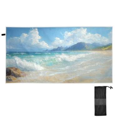 Imagem de Blueangle Toalha de praia com pintura a óleo do oceano tropical - Toalhas de viagem leves e compactas de grandes dimensões - Toalha super absorvente de secagem rápida para natação, acampamento e