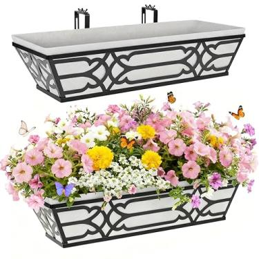 Imagem de cheehigo Pacote com 2 caixas de corrimão de 61 cm para plantas ao ar livre, suportes ajustáveis para varanda e janela de varanda com forro de tecido não tecido para pendurar cestas de flores (2, preto