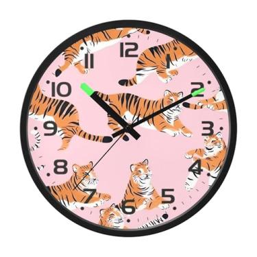 Imagem de SEHANY Majestic Tiger Relógio de parede silencioso sem tique-taque relógio redondo operado por bateria 30 cm controle de som luz noturna relógios de parede para sala de estar, cozinha, quarto