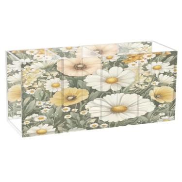 Imagem de SEHANY Porta-canetas de acrílico com flores silvestres coloridas, 4 compartimentos, porta-lápis transparente, organizador de pincéis de maquiagem, organizador de papelaria para escritório, casa