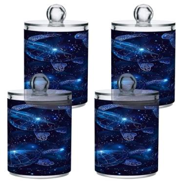 Imagem de ATTX Dispensador de suporte Qtip de tartarugas marinhas brilhantes para bola de algodão, cotonete, frasco de boticário de plástico transparente, pote de armazenamento de cozinha para decoração de casa