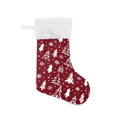 Imagem de GakkiGii Linda meia de Natal grande de pinheiro, decoração de Natal suspensa para parede de árvore de lareira, 45 x 31 cm