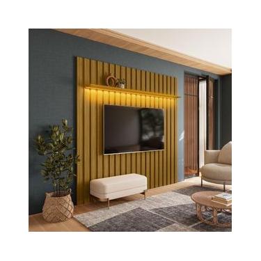 Imagem de Painel Ripado com Led 177x218 P/ TV 70 Polegadas London Cedro - Olivar Móveis