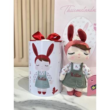 Imagem de Boneca da Metoo 18 cm vermelha Natal, com nome da sua criança personalizado na boneca e na latinha