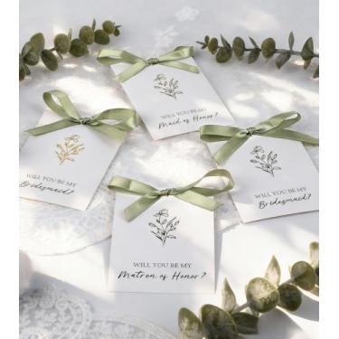 Imagem de Spearlcable Cartões de proposta de dama de honra 8 cartões Will You Be My Bridesmaid 2 Maid of Honor 1 Convite Matron of Honor para chá de panela para suprimentos de chá de panela de casamento (fita