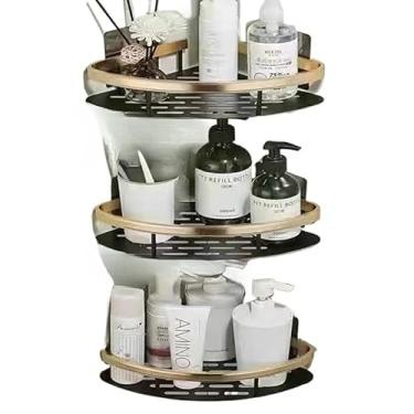 Imagem de Suportes De Prateleira De Canto Para Casa De Banho E Cozinha - Prateleiras Adesivas E AcessóRios Para Casa De Banho(F-3 Triangular -0uro negro)