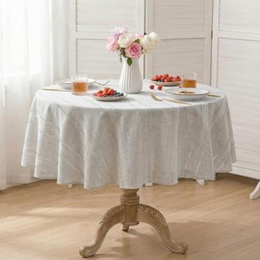 Imagem de Horaldaily Toalha de mesa de linho de algodão cinza claro 152 x 152 cm redonda, estilo fazenda, toalha de mesa lavável resistente a rugas, capa de mesa bordada com bainha para casa
