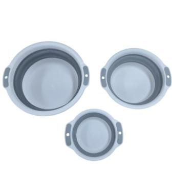 Imagem de Kit 3 Bacias Retráteis Dobráveis Multiuso, Branca, Plástico e TPR, 13L/7L/3L, Compactável, para Lavar Roupas e Alimentos
