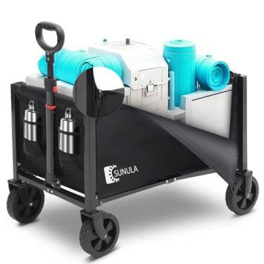 Imagem de Sunula Carrinho dobrável 3 em 1 de 160 L – Carrinho dobrável com rodas, 2 suportes para copos, para acampamento, compras, jardim, passeios de animais de estimação