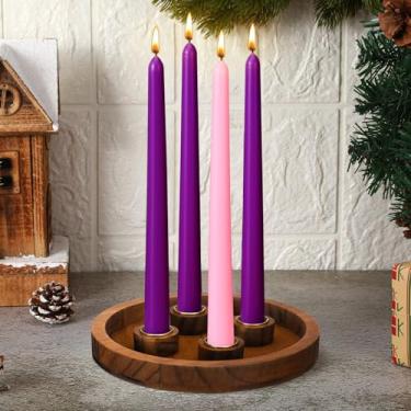 Imagem de Vercraft Suporte de vela natalino do advento de 17 cm com 12 velas cônicas castiçal guirlanda do advento bandeja para 4 velas mesa de Natal decoração de festa central (branco, moderno)