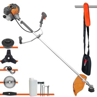 Imagem de Podador de Cortar Grama Tekna RL430-P À Gasolina 2T 1,7HP 43cc Com Lâmina Facão + Lâmina 3 Pontas + Disco 40 Dentes + Trimmer + Carretel de Nylon
