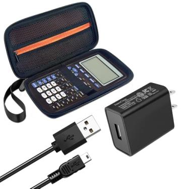 Imagem de Estojo rígido com carregador de energia para calculadora gráfica colorida Texas Instruments TI-84 Plus CE/TI-84 Plus e TI-84 Plus CE – Bolso extra para cabos USB e acessórios (armazenamento protetor)