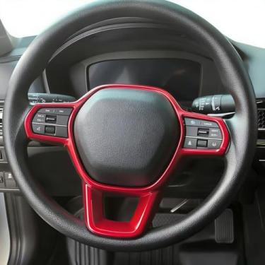 Imagem de Acabamento de capa de volante para Honda Civic 2022-2026, para CRV CR-V 2023 2024 2025 2026 acessórios decalque interior esportivo de carro (vermelho)