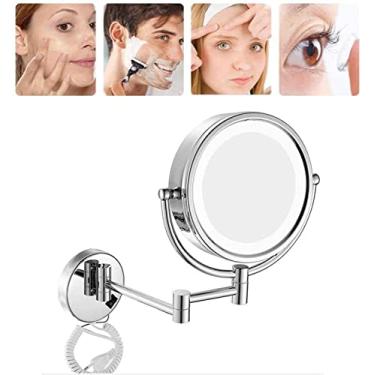 Imagem de Espelho de maquiagem Vanity Espelho cosmético montado na parede redondo 8,5 cm espelho de banheiro led 360 giratório duplo face extensível