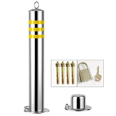 Imagem de LMJYU Corrimões de estacionamento para estacionamento de carro poste de amarração removível de aço inoxidável barreiras de estacionamento refletivo de segurança poste de amarração com cadeado e