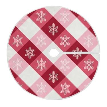 Imagem de Wassud Saia para árvore de Natal, flocos de neve, padrão xadrez, decorações de árvore de Natal, enfeites de Natal, tapete de árvore grande para decoração de festa de ano novo, 122 cm