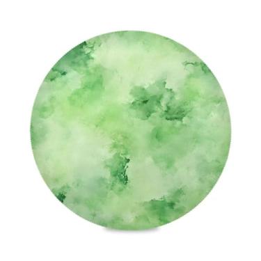Imagem de Wassud Jogo americano abstrato verde tie dye tapetes de mesa redondos para cozinha e jantar tapetes laváveis resistentes ao calor decoração de mesa 39 cm