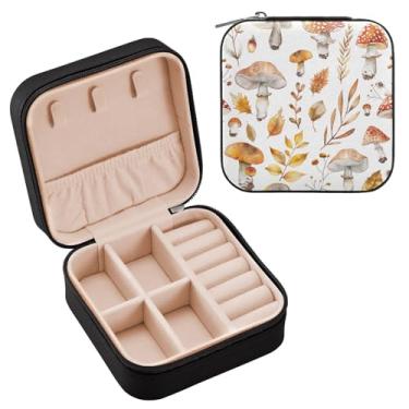 Imagem de YETTASBIN Caixa de joias de cogumelo para adolescentes, meninas, mulheres, presente de aniversário, Natal, caixa de armazenamento portátil de couro PU, mini estojo de joias de viagem para colar