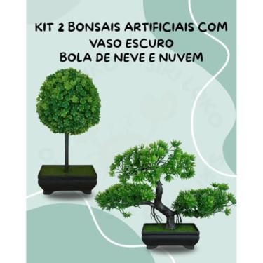 Imagem de Genérico, Kit 2 Bonsais Artificiais Realistas – Modelos Nuvem e Bola de Neve em Vaso Escuro