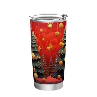 Imagem de Wassud Árvores de Natal com Luzes Estreladas (3) Copo com Tampa e Canudo Aço Inoxidável Parede Dupla Copo Isolado Copo de Viagem Caneca de Café para Bebidas Frias e Quentes 350 ml