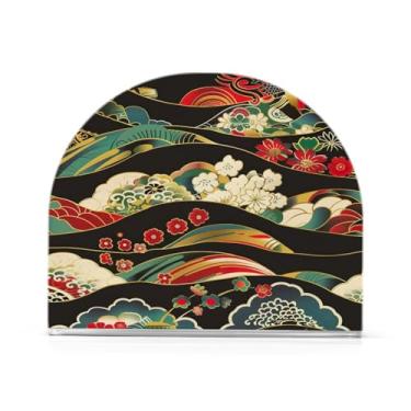 Imagem de Qilmy Porta-guardanapos para mesas, ondas japonesas e flores porta-guardanapos para cozinha, porta-guardanapos de mesa, porta-guardanapos de coquetel, porta-guardanapos de papel274