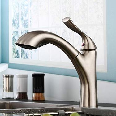 Imagem de Design moderno - Chuveiro de mão removível - Níquel escovado giratório embaixo do balcão Torneira misturadora latão cromado pia do banheiro torneiras quentes/frias, torneira escovada