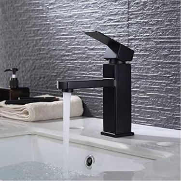 Imagem de Torneira de banheiro de aço inoxidável 304 preto fosco torneira misturadora de água fria e quente torneira quadrada torneira de pia de banheiro torneira de pia de banheiro