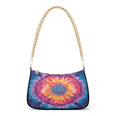 Imagem de CEBUGI Bolsas transversais femininas bolsa de ombro com padrão tie-dye bolsa clutch elegante com alça de corrente