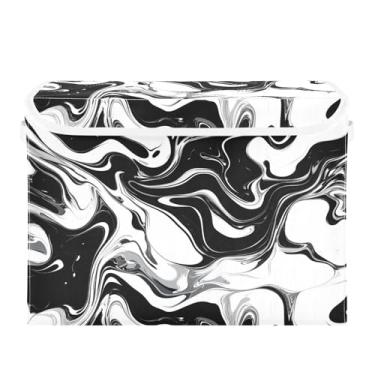 Imagem de CEBUGI Caixas de armazenamento com tampas caixa de armazenamento de tecido dobrável preto branco mármore padrão cubo organizador de armazenamento para armário de casa prateleiras de quarto 16,5 x 12,6
