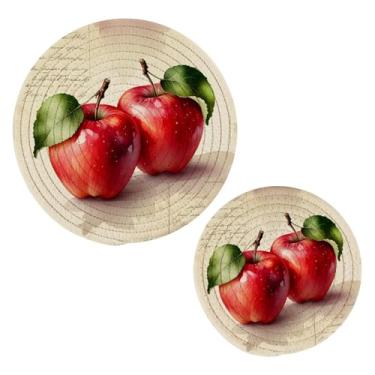 Imagem de Wassud Conjunto de tripé de maçãs vibrantes para pratos quentes, suportes redondos de panela, almofadas quentes de algodão, porta-copos resistentes ao calor para decoração de cozinha, bancada, 2 peças