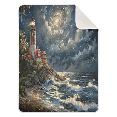 Imagem de Wassud Cobertor de bebê macio para farol de pintura a óleo para meninos e meninas, 76 x 101 cm, para bebês e recém-nascidos, essencial e aconchegante, para berçário, viagem, carrinho de bebê