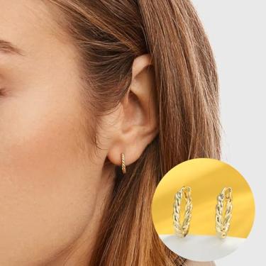 Imagem de Brincos de prata esterlina 925 banhados a ouro 14 K para mulheres brincos de argola de ouro 12 mm, standard, Latão, Sem pedra preciosa