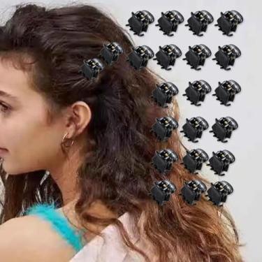 Imagem de 20 peças de mini grampos de cabelo, pequenos grampos de cabelo para mulheres, clipes de grampo multifunções de plástico, acessórios de cabelo, presentes (preto brilhante, 1,8 x 1,5 x 1,2 cm)