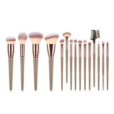 Imagem de Kit 15 Pincéis de Maquiagem Profissionais – Cerdas Macias, Multifuncionais para Olhos e Rosto – Cor Ouro/Rosa