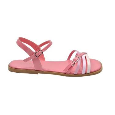 Imagem de Sandália Infantil Feminina Rasteira Conforto Verniz Rosa Menina 28 ao 